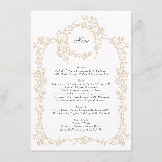 Traditioneel Blush Monogram Wapen Elegant Trouwen Menu (Voorkant)