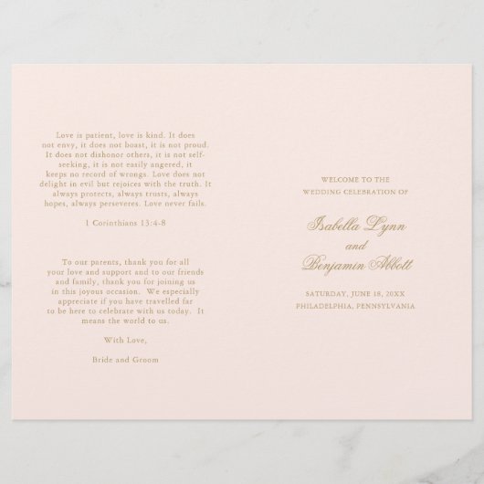 Traditioneel Blush Roze Formeel Huwelijksprogramma (Voorkant)