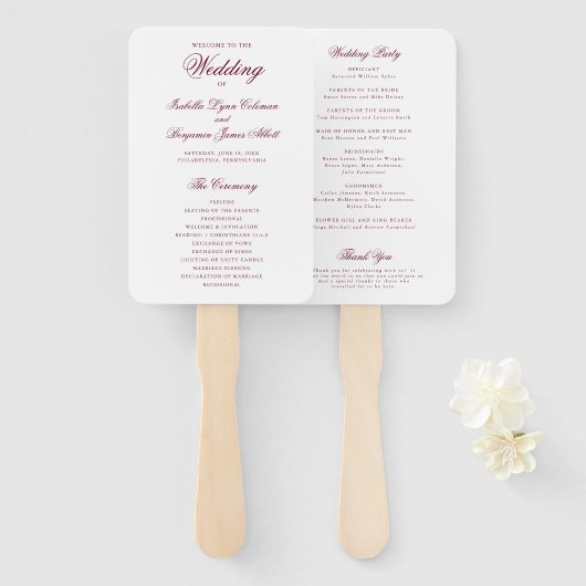 Traditioneel Bourgondisch formeel huwelijksprogram Handwaaier (Voorkant en achterkant)