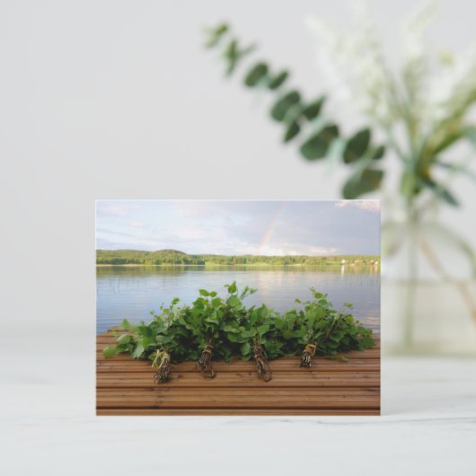 Traditioneel briefkaart voor Finse badwhisks (Staand voorkant)