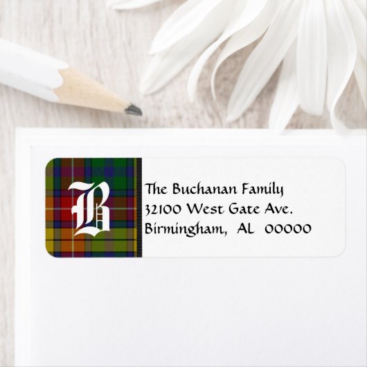 Traditioneel Buchanan Tartan Plaid Monogram Etiket (Insitu)