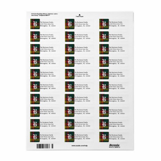 Traditioneel Buchanan Tartan Plaid Monogram Etiket (Full Sheet)