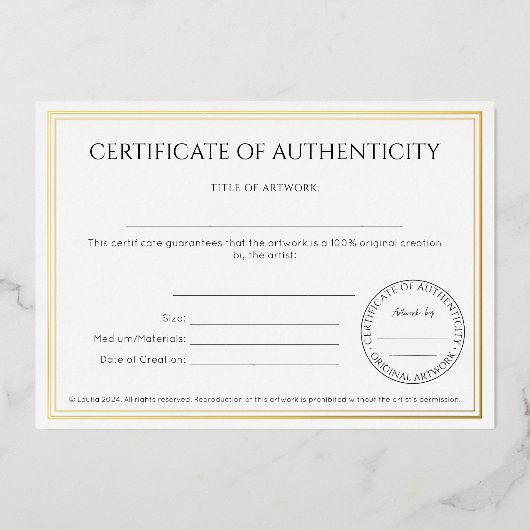 Traditioneel certificaat van echtheid folie uitnodiging (Voorkant)