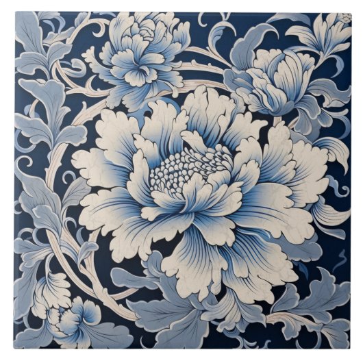 Traditioneel China Blauwe Inkt Chrysant Tegeltje (Voorkant)