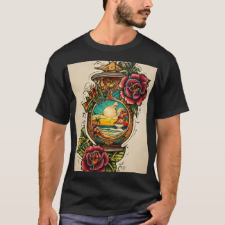 "Traditioneel Cupido Tattoo Design met Hart, Bow, T-shirt
