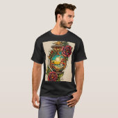 "Traditioneel Cupido Tattoo Design met Hart, Bow, T-shirt (Voorkant volledig)