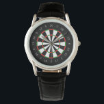 Traditioneel Dartboard Sportontwerp Horloge<br><div class="desc">Stijlvolle polshorloge met een authentieke regelgeving dartboard sport design in zwart,  rood en groen.</div>