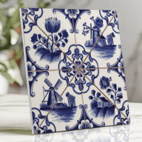 Traditioneel Delfts Blauw Bloemmotief en Molen