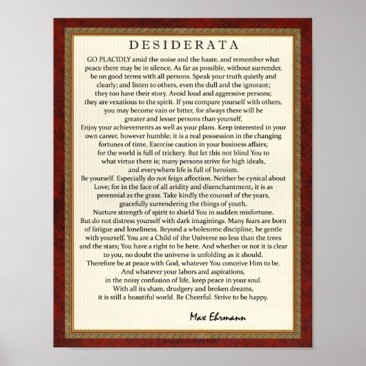 Traditioneel desiderata-gedicht door Max Ehrmann Poster (Voorkant)