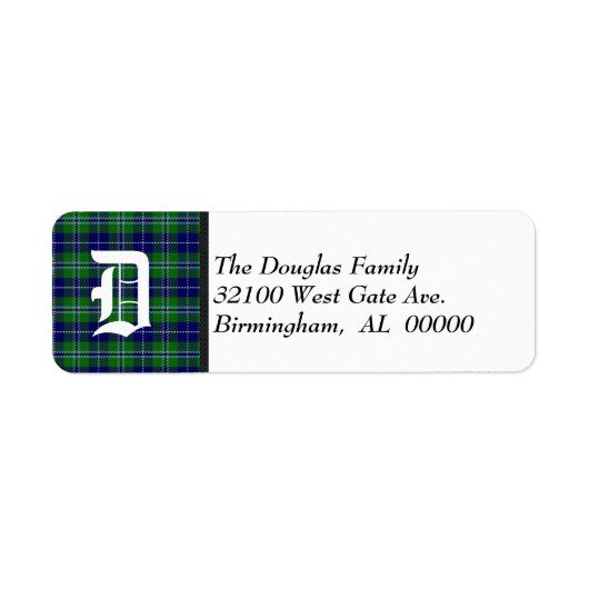 Traditioneel Douglas Tartan Plaid Monogram Etiket (Voorkant)