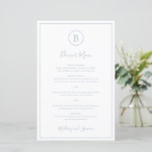 Traditioneel Dusty Blue Elegant Wedding Menu (Staand voorkant)
