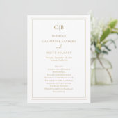Traditioneel Eenvoudig Monogram Elegant Gouden Bru Programmakaart (Staand voorkant)