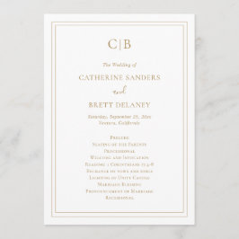 Traditioneel eenvoudig monogram legant Gold Wedden Programmakaart