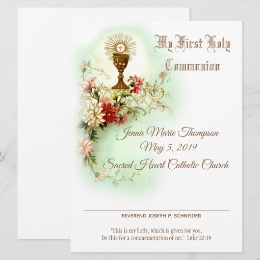 Traditioneel Eerste Heilige Communie Certificaat Feestdagenkaart (Voorkant / Achterkant)