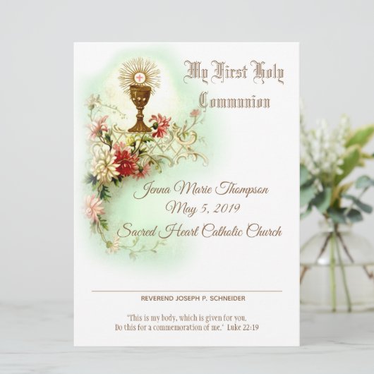 Traditioneel Eerste Heilige Communie Certificaat Feestdagenkaart (Staand voorkant)