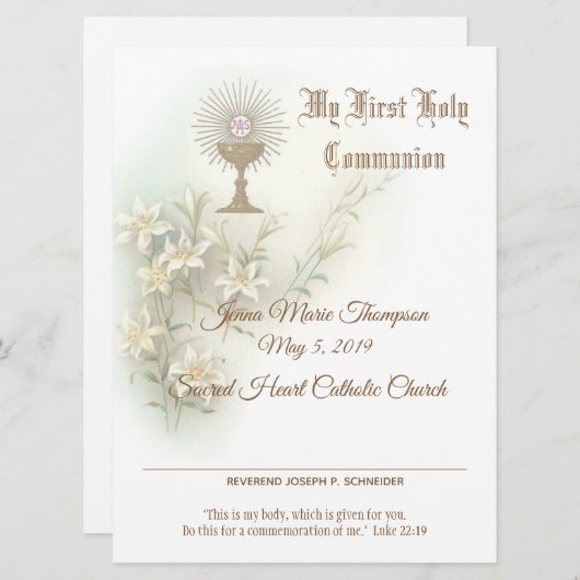 Traditioneel Eerste Heilige Communie Certificaat Feestdagenkaart (Voorkant / Achterkant)
