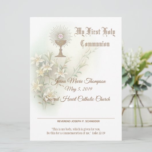 Traditioneel Eerste Heilige Communie Certificaat Feestdagenkaart (Staand voorkant)