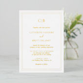 Traditioneel Elegant Eenvoudig Monogram Trouw Goud Folie Uitnodiging (Staand Voorkant)