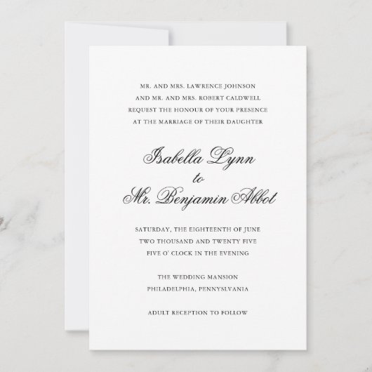 Traditioneel elegant formeel klassieke huwelijk kaart (Voorkant)