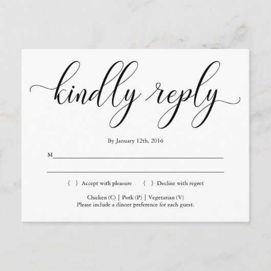 Traditioneel Elegant Kalligrafie RSVP Briefkaart (Voorkant)