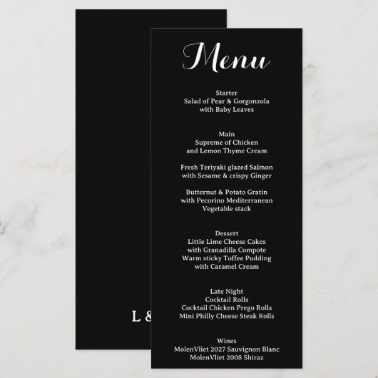 Traditioneel Elegant Zwart Wit Calligrafie Menu (Voorkant / Achterkant)