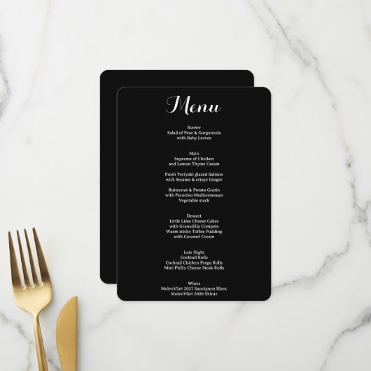 Traditioneel Elegant Zwart Wit Calligrafie Menu (Voorkant / Achterkant in situ)