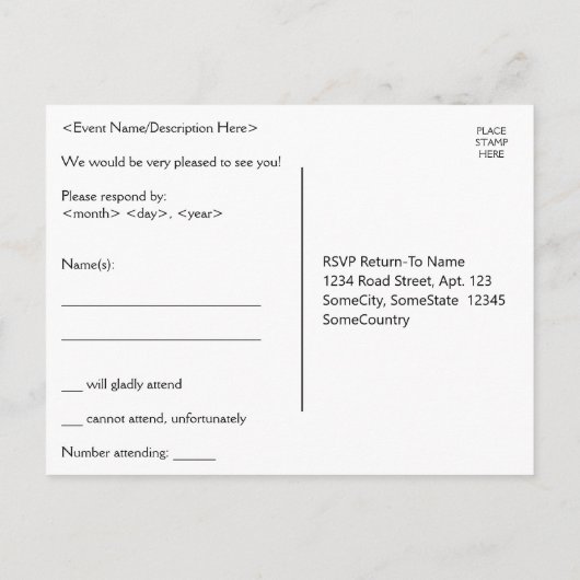 Traditioneel en ouderwets "RSVP" Briefkaart (Achterkant)