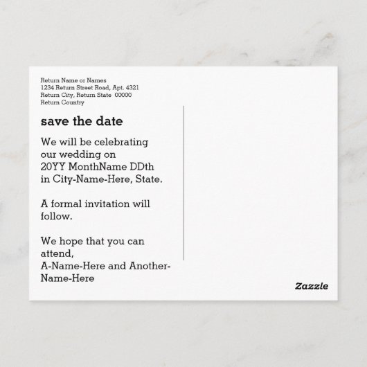 Traditioneel en "save the date" Briefkaart (Achterkant)