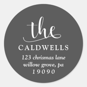 Traditioneel familielecalligrafie grijs retouradre ronde sticker