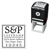 Traditioneel familiemonogram en retouradres  zelfinktende stempel (In situ)