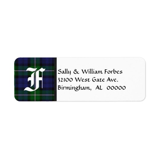 Traditioneel Forbes Tartan Plaid Monogram Etiket (Voorkant)