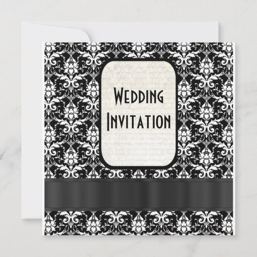 Traditioneel formeel zwart-wit damasthuwelijk kaart (Achterkant)