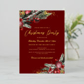 Traditioneel gebladerte gouden sprankelende kerstf folie uitnodiging (Staand Voorkant)