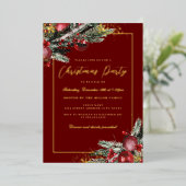 Traditioneel gebladerte Lijst kerstfeest Folie Uitnodiging (Staand Voorkant)