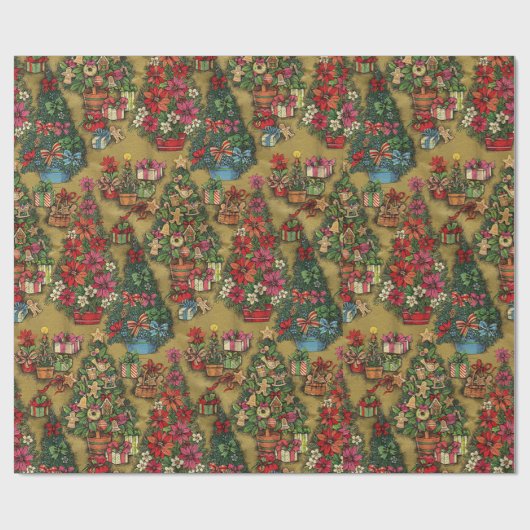 Traditioneel gedecormeerd kerstboompatroon cadeaupapier (Vlak)