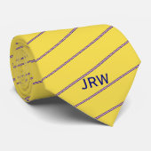 Traditioneel geel roze en blauwe strepen monogram stropdas (Opgerold)