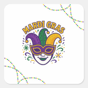 Traditioneel gekleurd Mardi Gras-masker Vierkante Sticker
