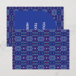 Traditioneel geometrisch pixelpatroon in diepblauw bedankkaart