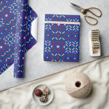 Traditioneel geometrisch pixelpatroon in diepblauw