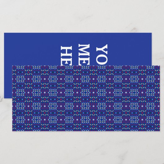 Traditioneel geometrisch pixelpatroon in diepblauw menu (Voorkant / Achterkant)