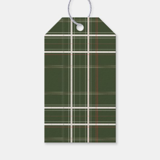 Traditioneel geruit knus blokhut groen kerstfeest cadeaulabel (Voorkant)