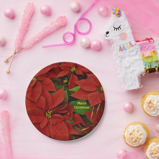 Traditioneel geschilde Rode Poinsettia Kerstmis Papieren Bordje (Feest)
