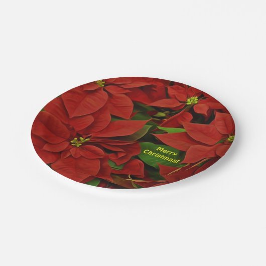 Traditioneel geschilde Rode Poinsettia Kerstmis Papieren Bordje (Gekanteld)