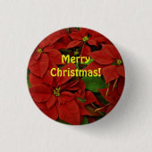 Traditioneel geschilde Rode Poinsettia Kerstmis Ronde Button 3,2 Cm (Voorkant)