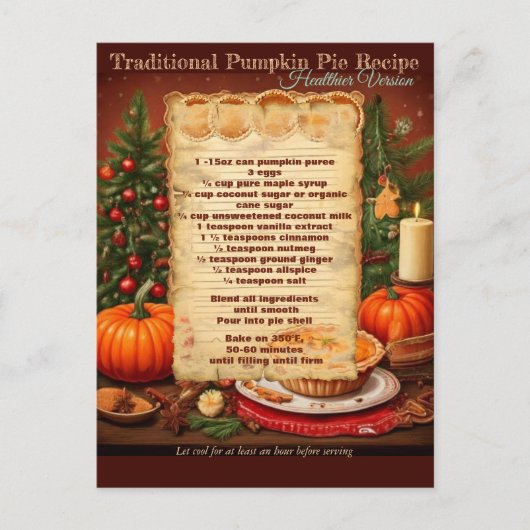 Traditioneel gezonder pompoentaart recept briefkaart (Voorkant)