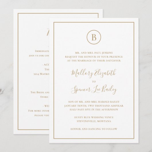 Traditioneel goud elegant alles in één bruiloft kaart (Voorkant / Achterkant)