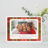 Traditioneel goud rood geplakt foto vrolijk kerstf feestdagenkaart (Staand voorkant)