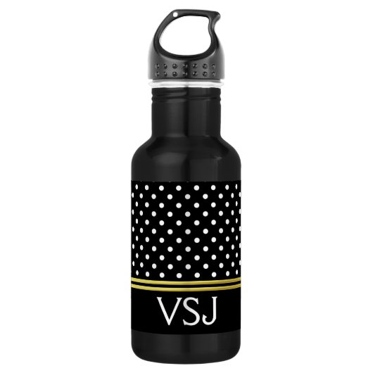 Traditioneel Goud Zwart Wit Polka Dots & Monogram Waterfles (Voorkant)