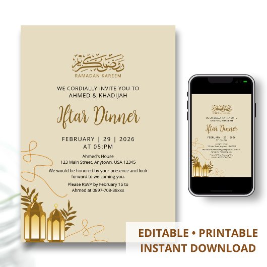 Traditioneel Gouden Lantaarns Ramadan Iftar-diner Kaart