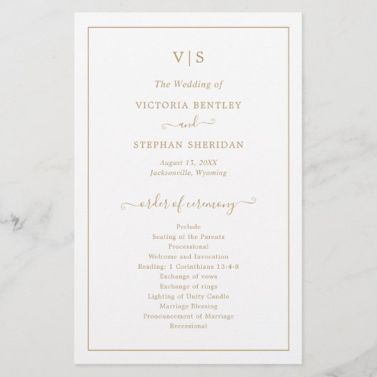 Traditioneel Gouden Monogram Elegant Huwelijksprog (Voorkant)